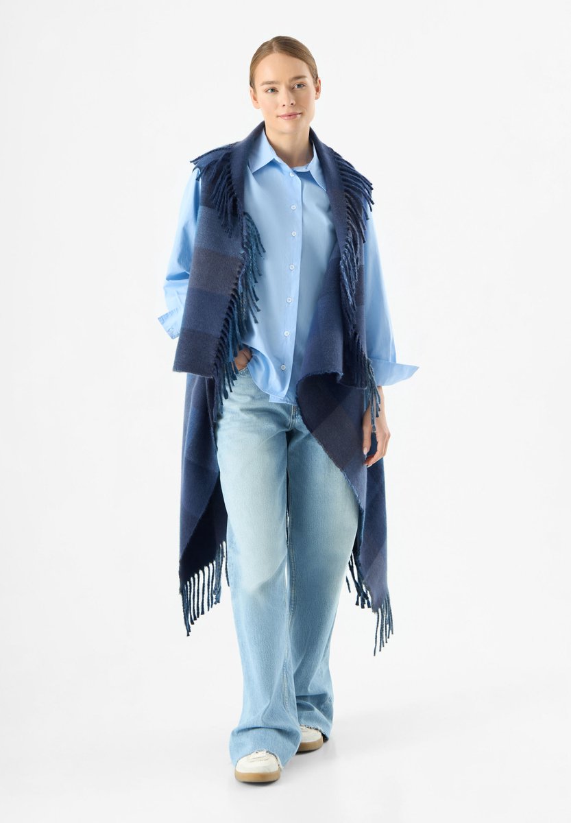 Codello Cape met ruitpatroon en fransenkant