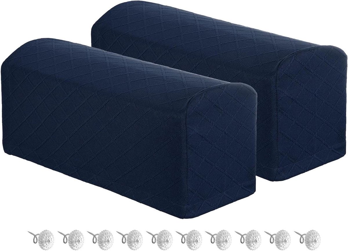 Allecta - Armleuninghoezen Polyester Diamantpatroon - Set van 2 - Marineblauw - Stoel Bank Ligstoel Beschermer