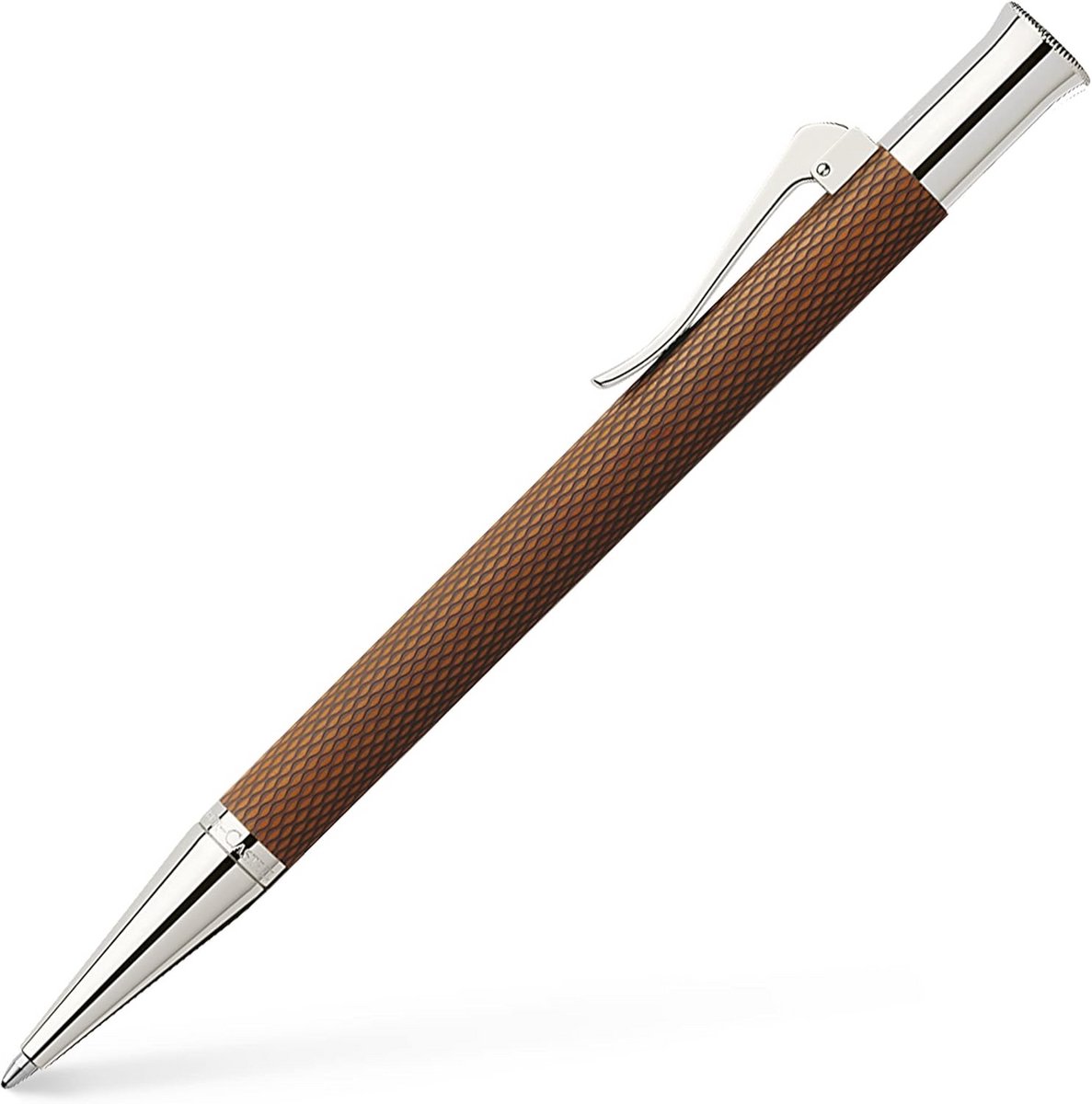 Luxe Metalen Balpen met Guilloche Patroon en Cognac Hars - Hoogwaardig Schrijfgerief