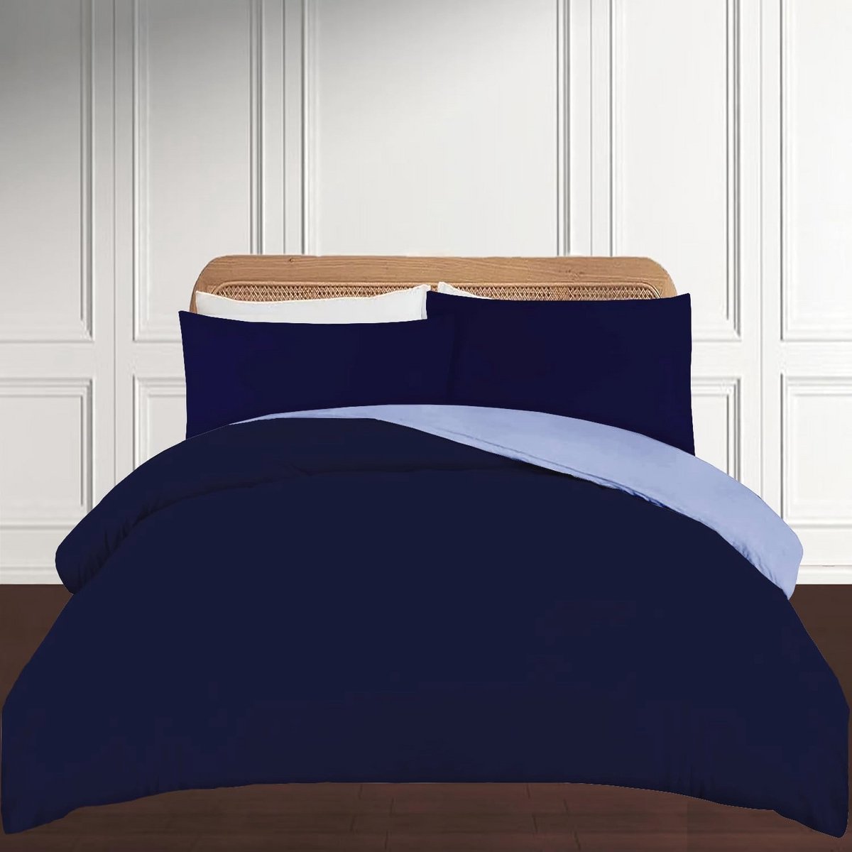 Dubbele dekbedovertrekset - 100% geborsteld microvezel beddengoed - marineblauw/blauw