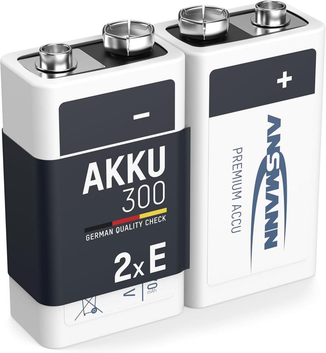 Set van 2 Oplaadbare 9V Blokbatterijen (300 mAh) - NiMH E-blok met Lage Zelfontlading
