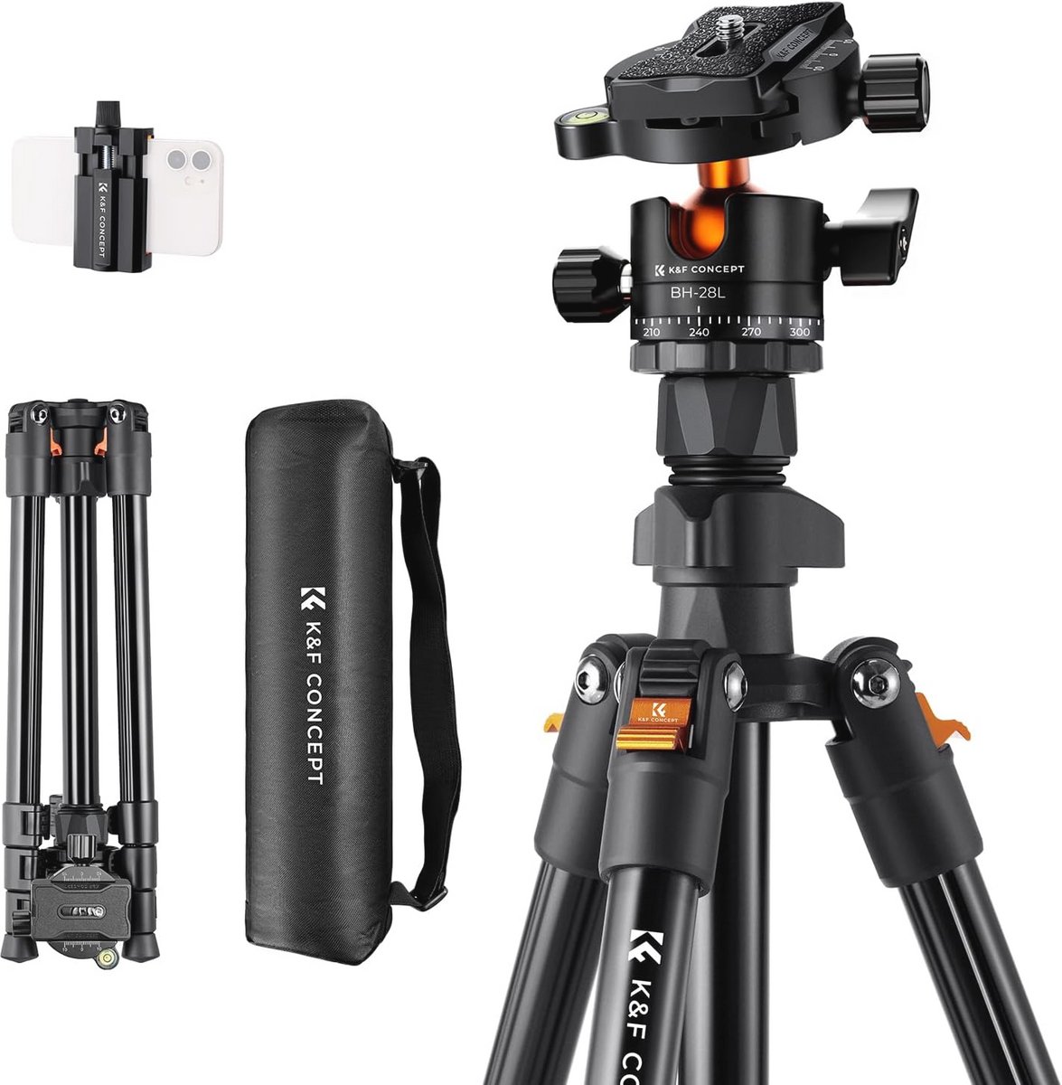 Lichtgewicht 163 cm Aluminium Tripod voor Camera's en Smartphones met 360° Balhoofd, Tot 10 kg Laadcapaciteit