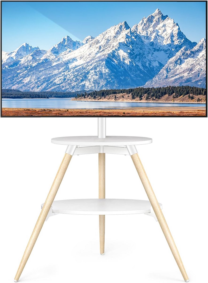 Verstelbare tv-standaard met 2 planken en draaibare beugel voor 32-65 inch schermen