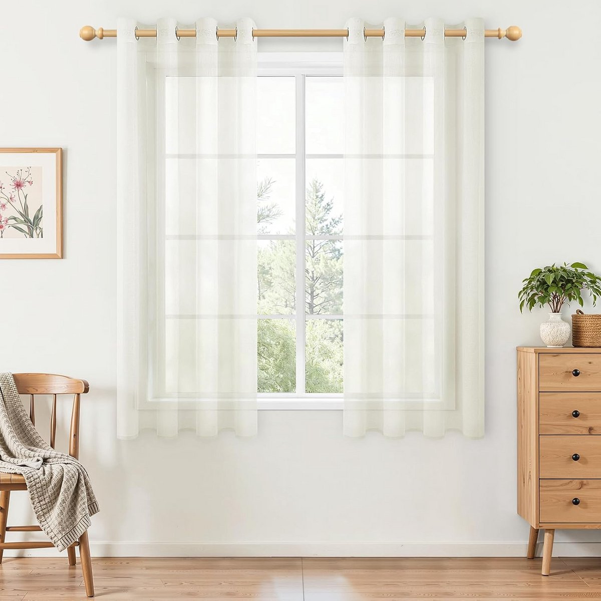 Set van 2 Transparante Gordijnen met Oogjes voor Woonkamer en Slaapkamer - Lichtdoorlatend