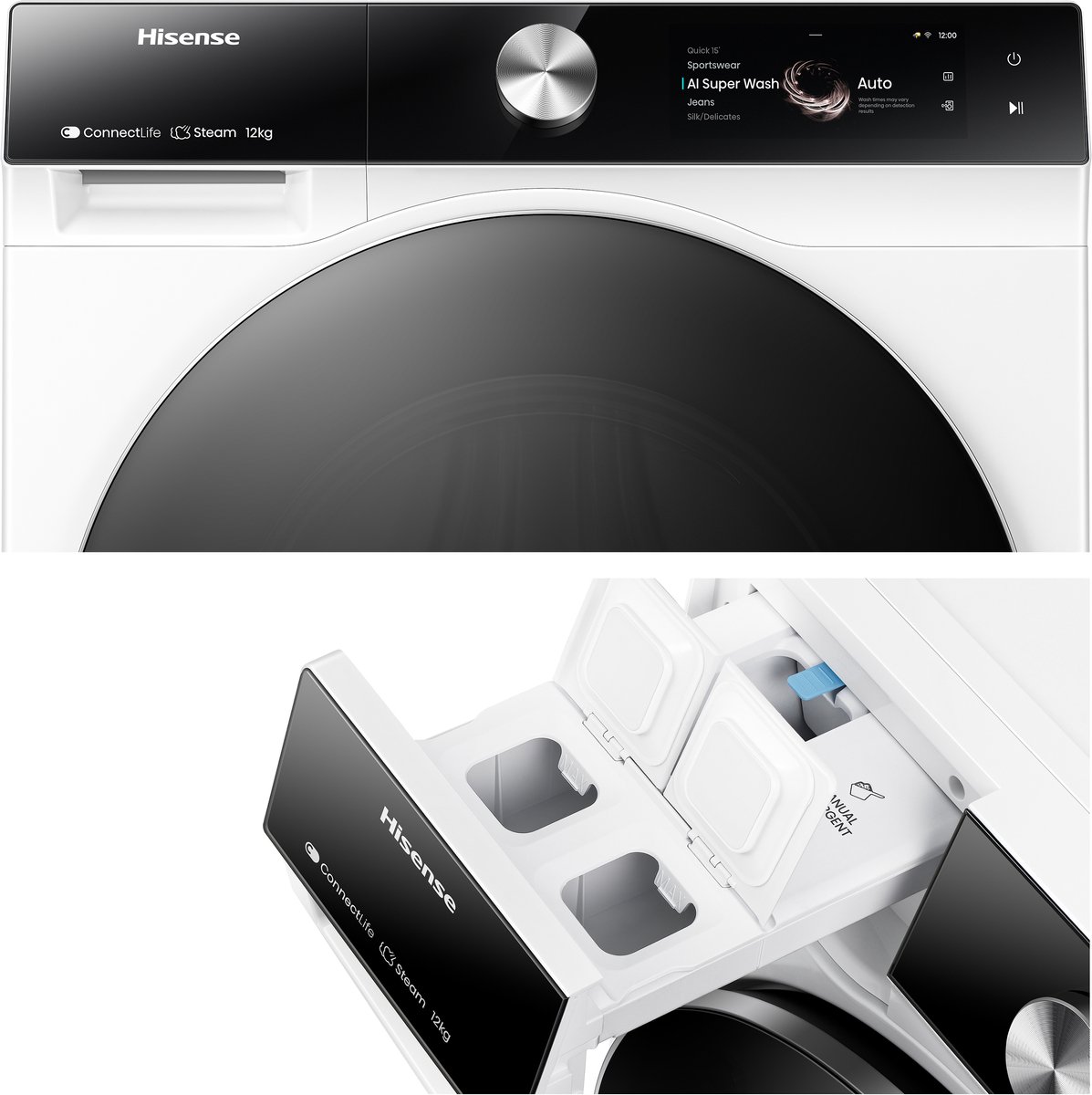 Lavatrice Hisense WF7S1247BW Steam Mix White e Black