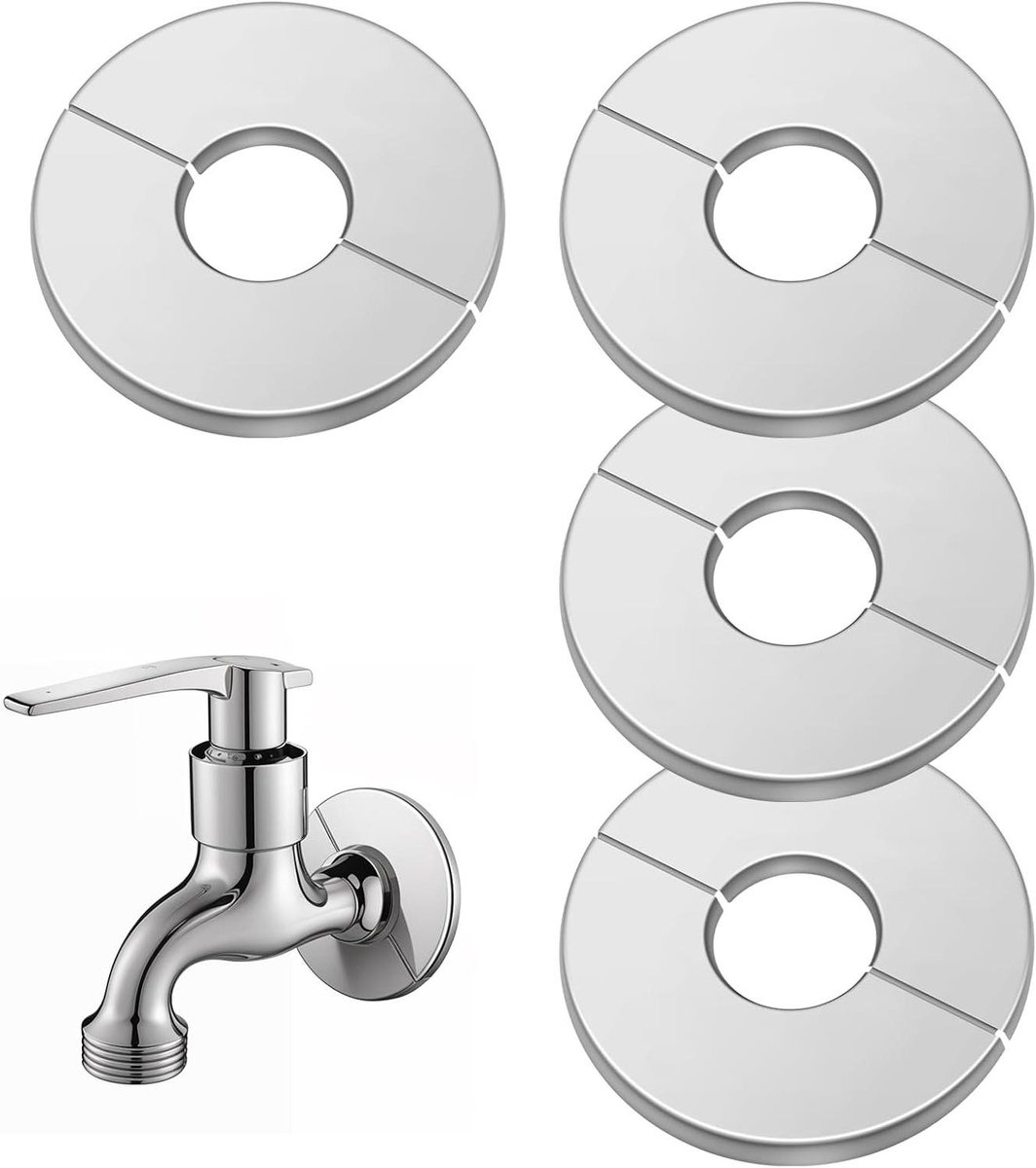 Allecta - Roestvrijstalen muur gespleten flens ronde rozet plaatafdekking - 4 stuks - Voor keuken en badkamer - 0,82 inch.