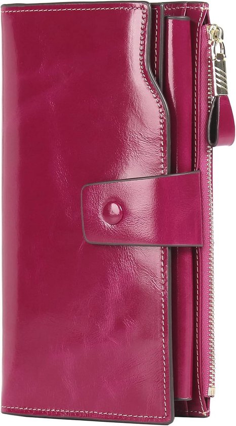 SURAZO® Lederen portemonnee voor dames, klein, veel vakken, portemonnee voor dames, met 12 kaartvakken, RFID-bescherming, muntvak, echt lederen portemonnee voor vrouwen, portemonnee, flip portemonnee, rood, Medium