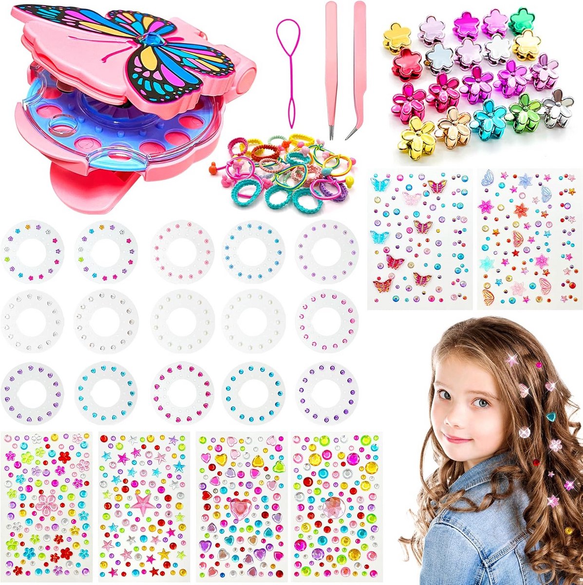 Grote Glitter Haaraccessoires Set – 862 Stuks Strass Steentjes Inclusief Applicator