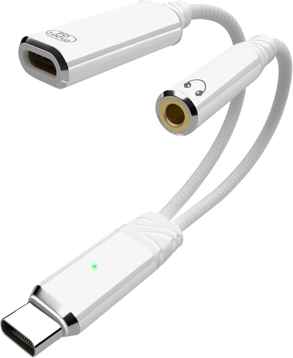 USB-C Splitter: 2-in-1 Opladen (100W Snel) en 3.5mm Audio Y-Adapter