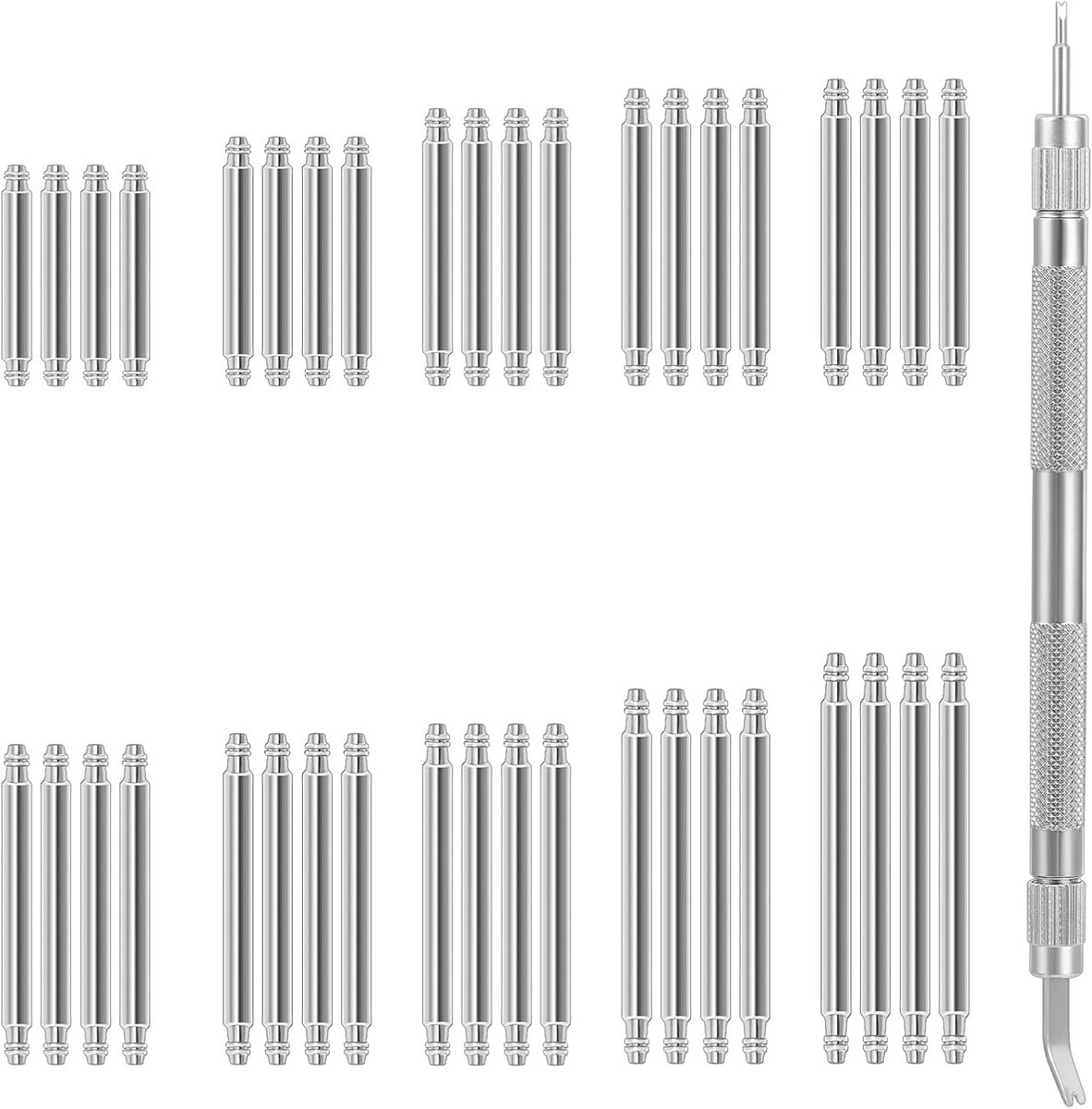 40 Stuks Horlogeband Pinnen-Veerpennen (1.5mm 1.8mm) met Gereedschap voor Horloge Reparatie - Zilverkleurig