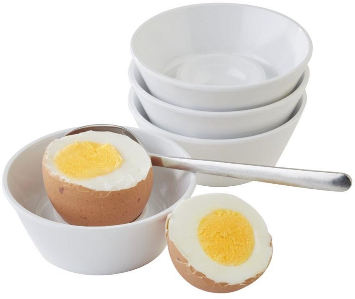 Set van 4 hoge eierdopjes - stapelbaar - melamine - wit - 8x8cm, hoogte 3cm
