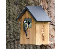 CJ Wildlife Nestkast - Aanbevolen door de Vogelbescherming Nederland - El Paso - 34mm - Nestkastje voor o.a. Koolmees, Boomklevers & Mussen - Houten Vogelhuisje - FSC-gecertificeerd - Zwart
