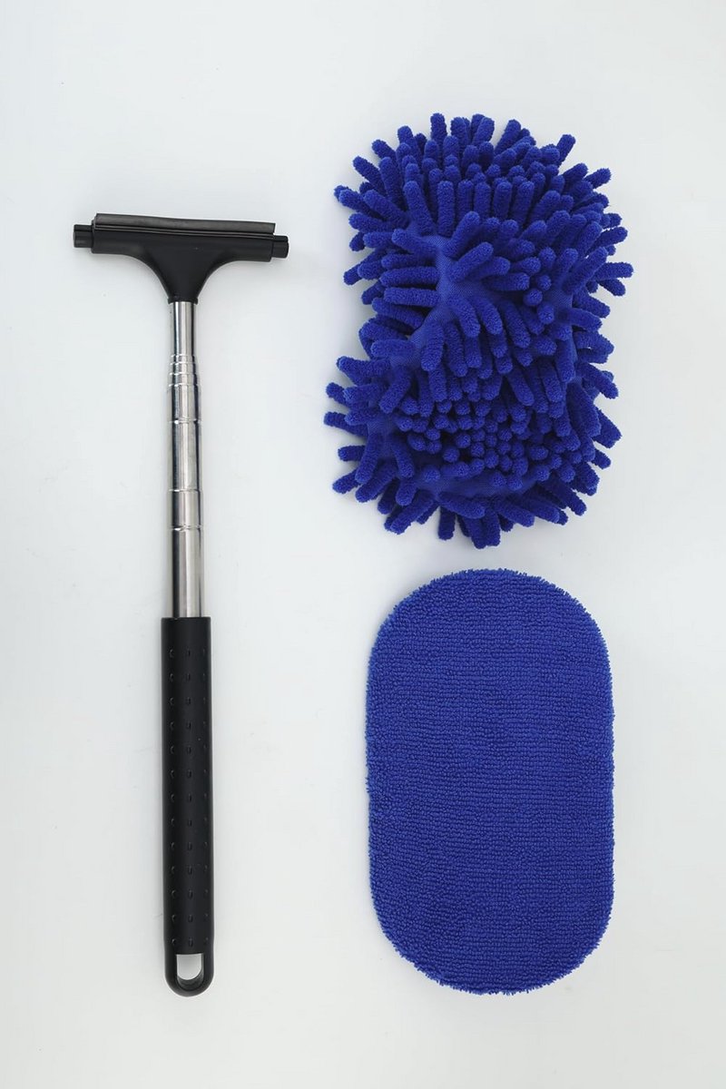 100cm Auto Wasborstel Set - 3-in-1 Microvezel Schoonmaakborstel voor Auto en Campingbus