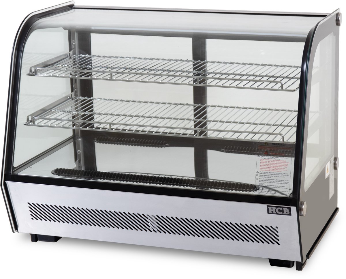 HCB® - Professionele Horeca Luxe koelvitrine - 160 liter - 230V - RVS / INOX Gebaksvitrine - 56.5x88x68.5 cm (DxBxH) - 66 kg - 7644