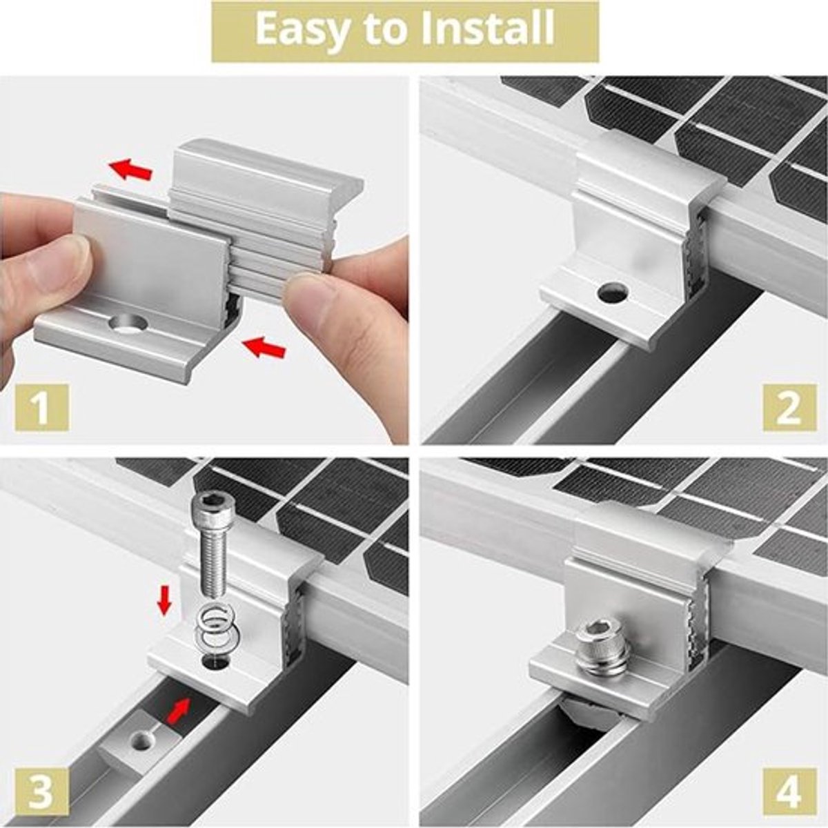 10 stuks verstelbare Z-klemmen voor zonnepaneel 30-45 mm inclusief 10 schroeven M8