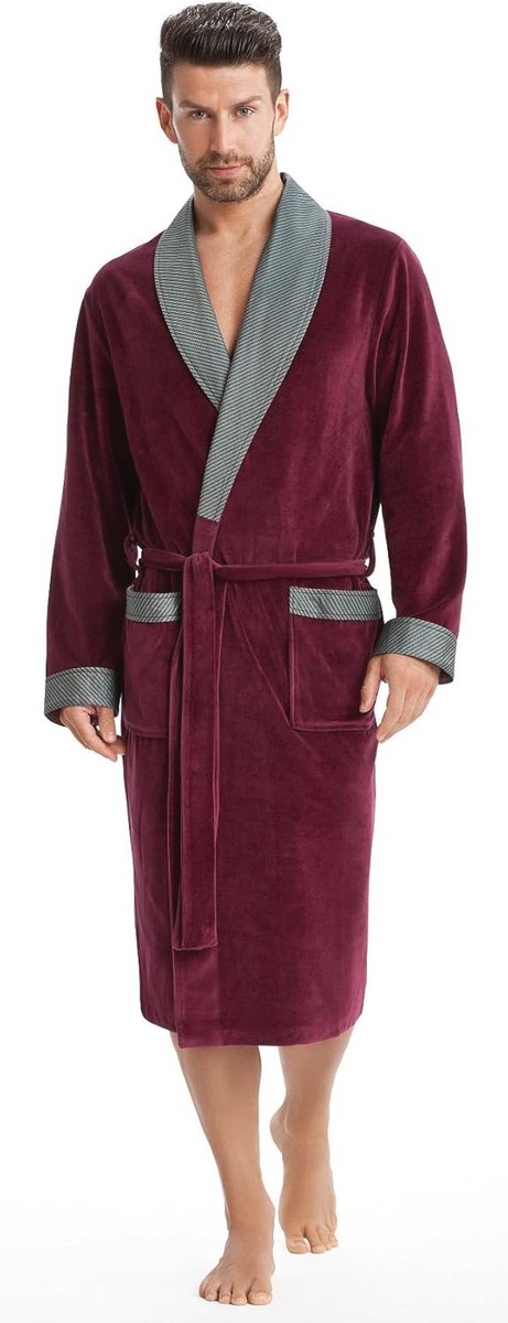 Elegante knuffelzachte badjas voor heren met reverskraag en ceintuur
