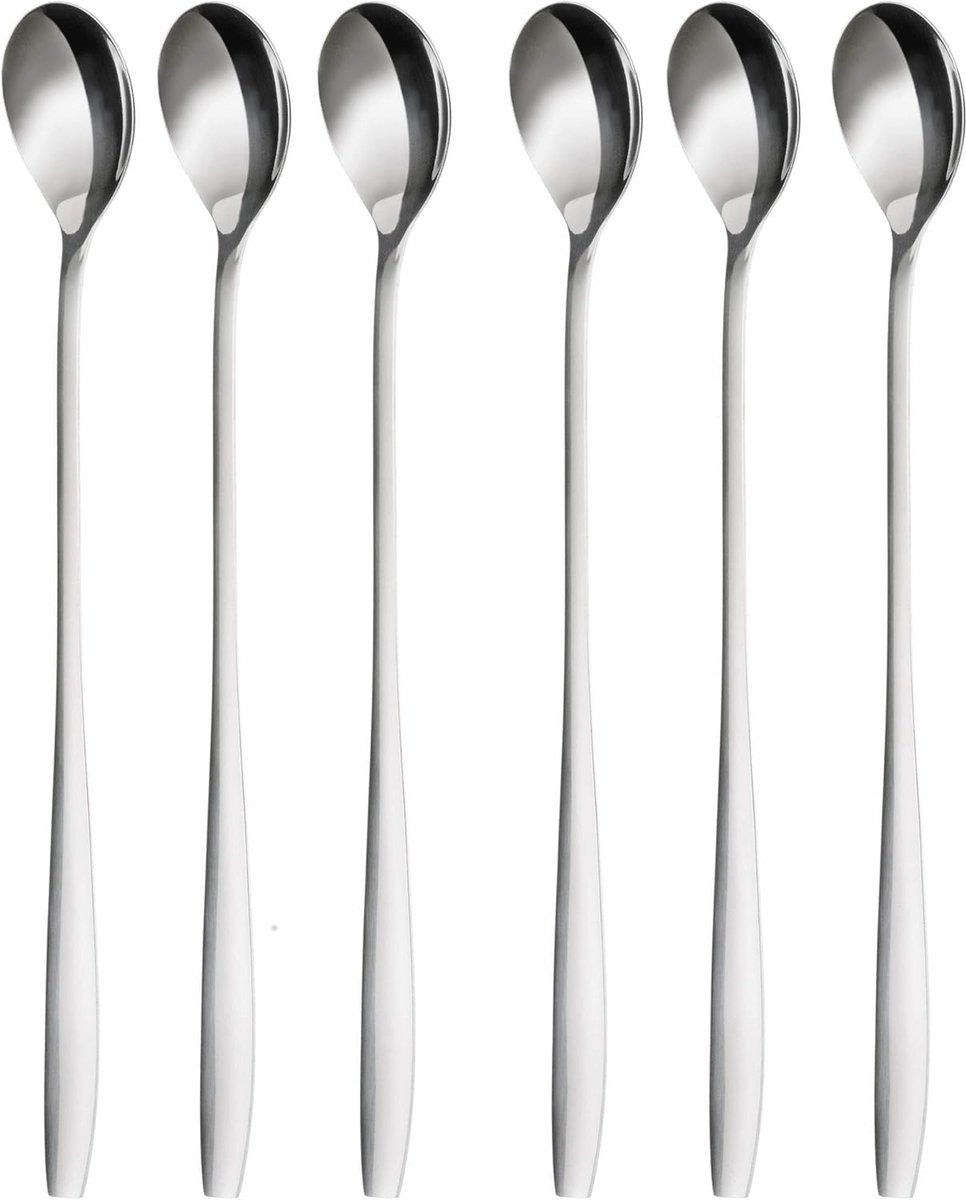 Set van 6 lange lepel voor latte macchiato en desserts - 22 cm, roestvrij staal, vaatwasmachinebestendig