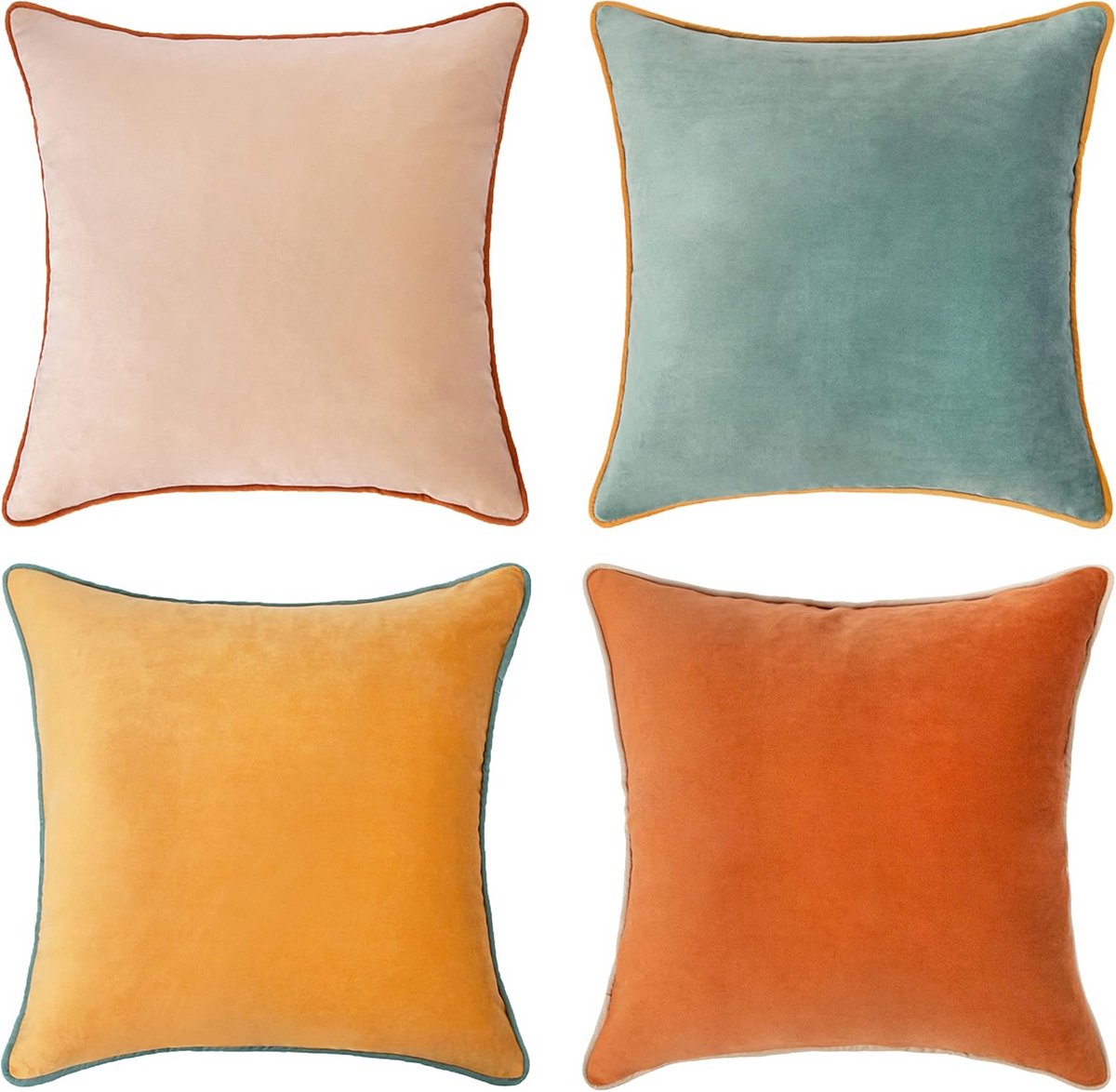 Decoratieve Sierkussenhoezen Set van 4 - Zachte Fluwelen Kussenhoezen voor Moderne Interieurs - Dubbelzijdig Ontwerp 51 x 51 cm, Oranje / Groenblauw