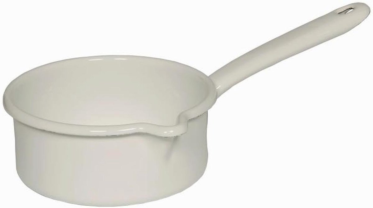 Steelpan met grote schenktuit, wit, 12 cm diameter voor inductie en gas