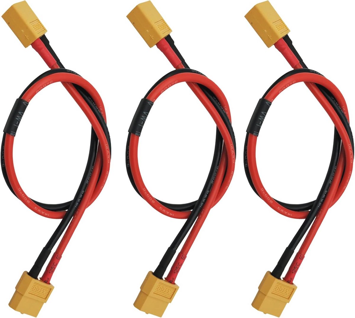 3 Stuks Verlengkabel met Mannelijke Stekker naar Bus - 30 cm 14 AWG Siliconen Kabel voor RC-Toepassingen