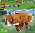 Boîte du set LEGO Minecraft Le Renard. La boîte montre le renard dans un environnement boisé, avec le texte 'LEGO MINECRAFT 10+ 21588 497 pcs The Fox'.