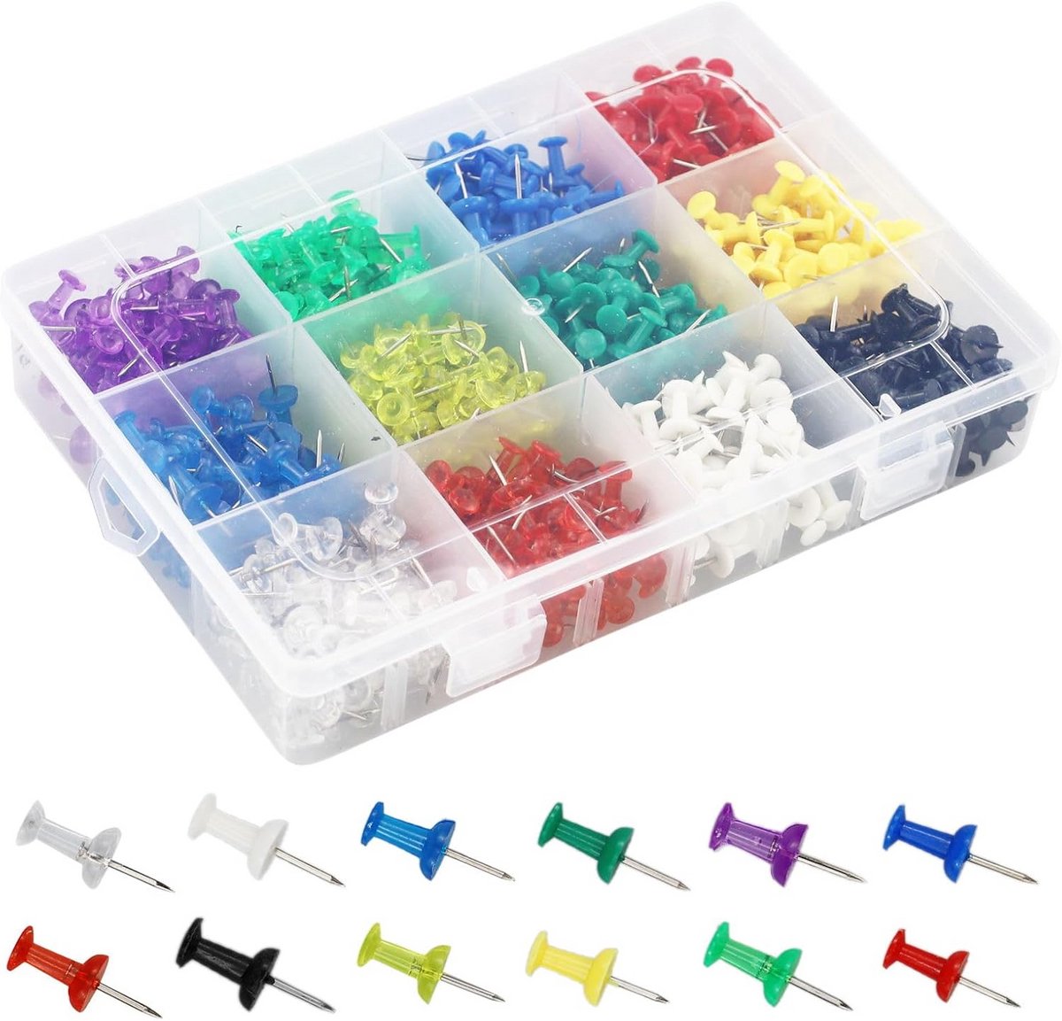 600 Gekleurde Push Pins - 12 Kleuren voor Bulletin Board en Decoratie