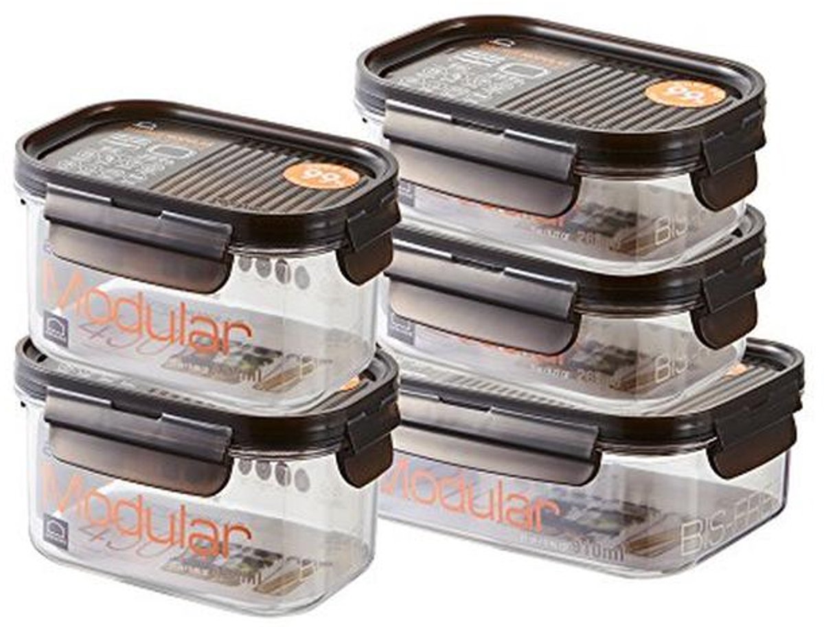 Set van 5 BPA-vrije luchtdichte voorraaddozen, geschikt voor koelkast, vriezer en magnetron