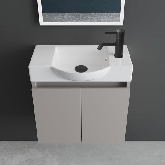 Modulo Pico Toiletmeubel met wastafel | 40 cm Zwart eiken Greeploos front Mineraalmarmer TMW10