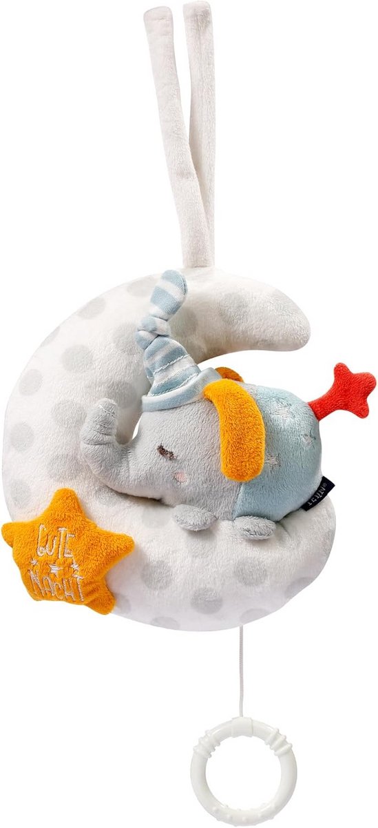 Kuschelige Spieluhr Elefant im Mond – Melodie "Der Mond ist aufgegangen" – Voor Baby's – 18 cm