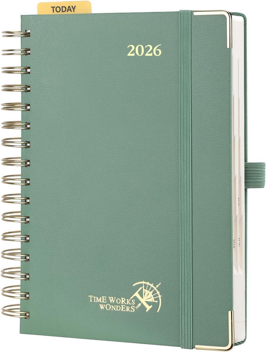 Dagboek 2026 A5 Dag per Pagina Spiraal Gebonden Agenda met Tijdsindeling