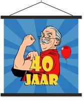 Porte-affiche avec affiche - Affiche scolaire - Anniversaire homme 40 ans - Anniversaire - 60x60 cm - Lattes noires