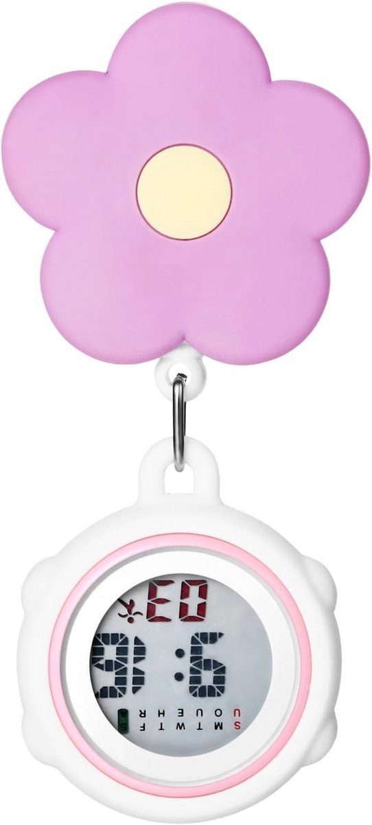 Digitale Verpleegsterhorloge met Siliconen Bloemen Design en Clip Pin