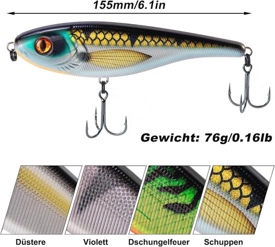 Jerkbait Wobbler voor Snoek - 155 mm/76 g - Langzaam Zinkend Kunstaas - Grote Kleurenkeuze van Merkloos — afbeelding 5