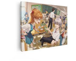 Artaza Canvas Schilderij Anime Klaslokaal met Studenten Die Interactie Hebben tijdens de Pauze - 40x30 cm - Klein - Wanddecoratie Woonkamer - Schilderijen - Muurdecoratie