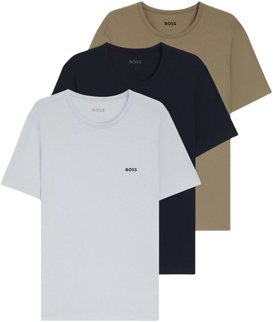 Hugo Boss chemises col rond classiques 3P BOSS basic bleu et vert pour hommes