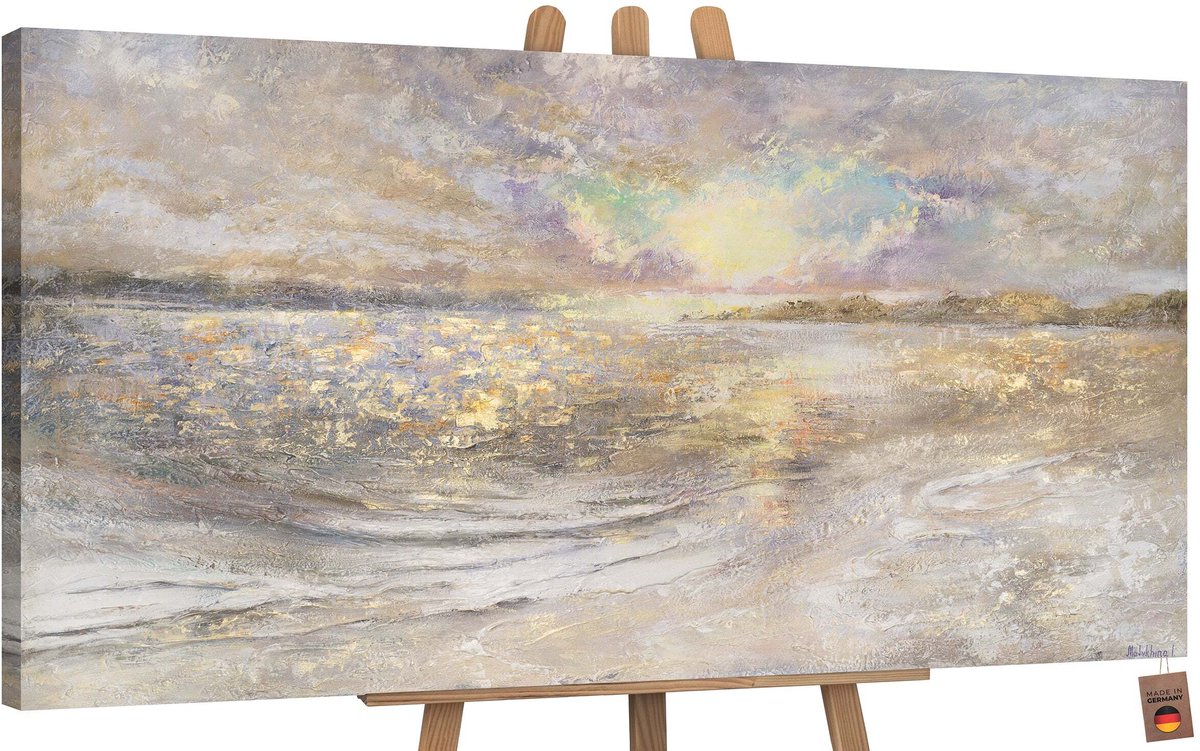 YS Canvas schilderij groot handgeschilderd dageraad op zee zonsopgang maritiem – YS-Art Gallery – Luxe wanddecoratie voor woonkamer – Modern schilderij voor slaapkamer en hal Without Floater Frame