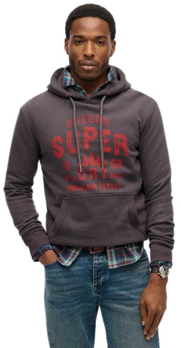 Superdry Work Shop hoodie Heren Hoodies Dark Charcoal