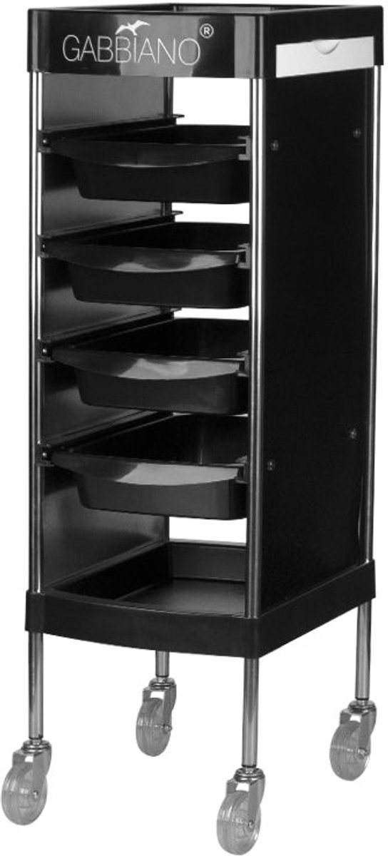 Gabbiano Kappersassistent FX11-F – Professionele Kapperswagen Met 5 Laden – Verrijdbare Salon Trolley Op Wielen – Zwart