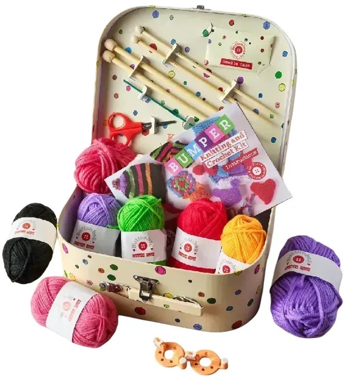 Buttonbag brei- en haakset voor kinderen - creatieve speelgoedkoffer.