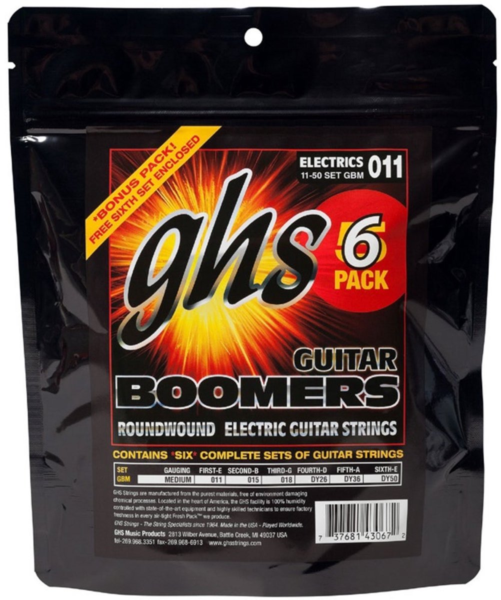 GHS GBM-5 Boomers Multi-Packs medium snarenset gitaar (6 stuks)