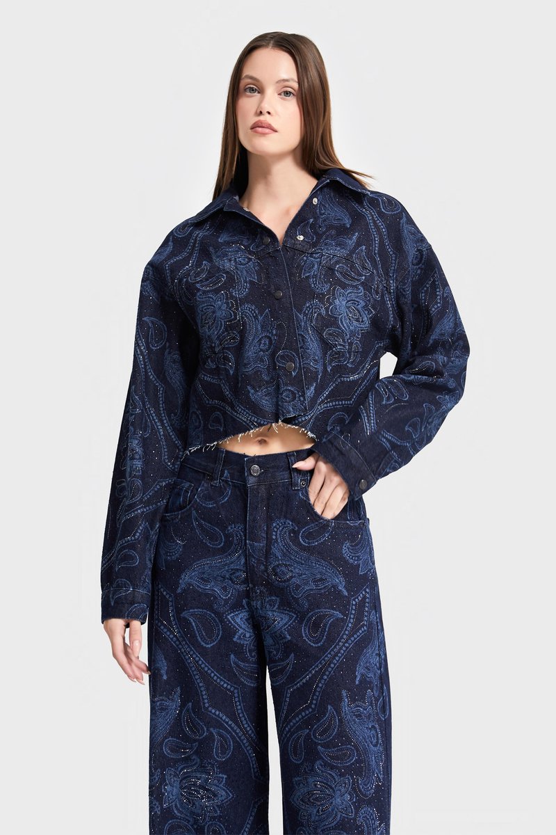 It's Basic - Rhinestone Printed Denim Jacket