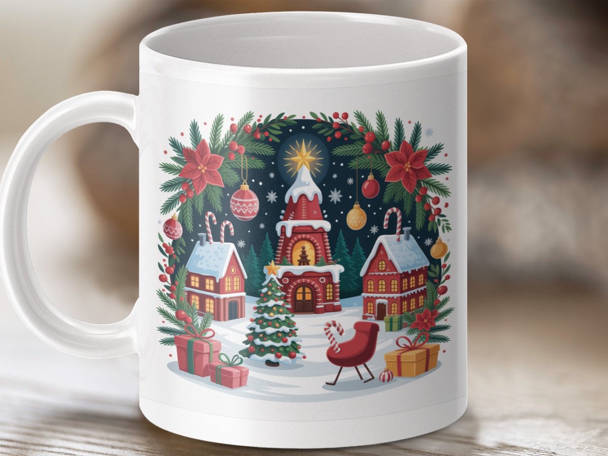 Mok Kerstmis Dorp Scène, Feestdagen, Winterse Tafereel, Cadeau Idee, Mok Voor Kerst Liefhebbers, Kerst Decoratie, Vakantie Mok