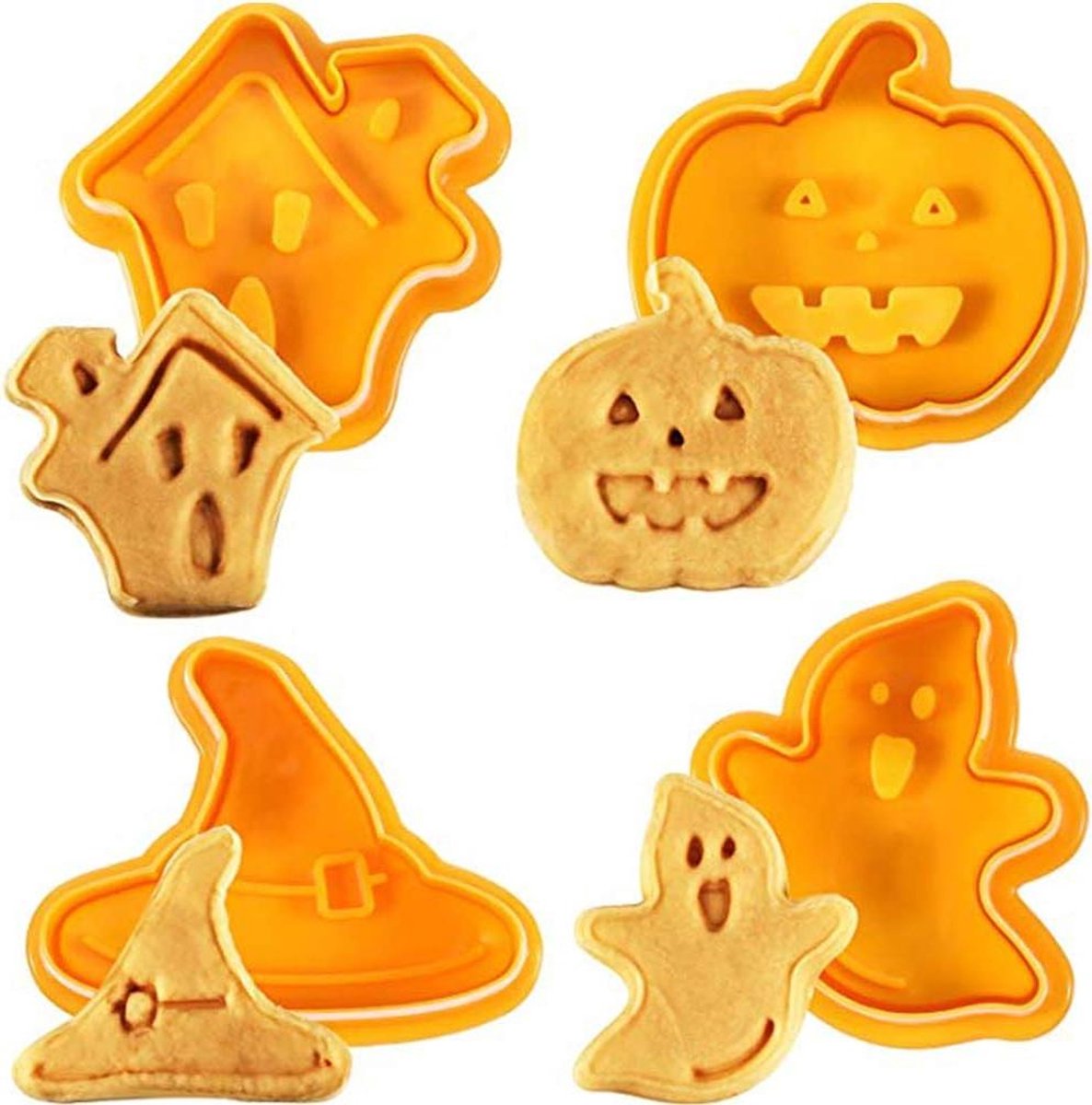 Halloween Cookie Cutters Set - 4 stuks voor Cake, Bakvormen & Fondant - Pusher inclusief
