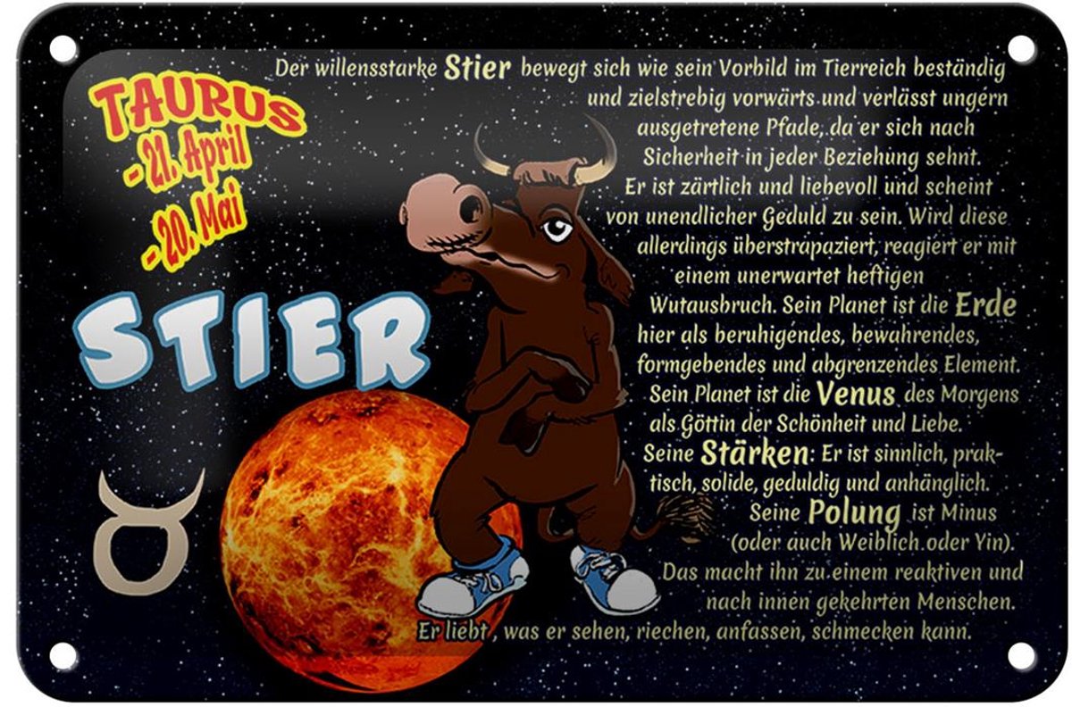Blechschild Sternzeichen 18x12cm Stier Planet Venus