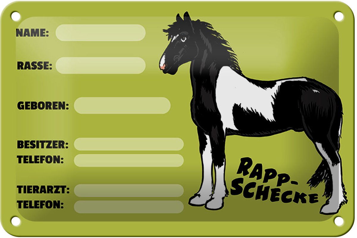 Blechschild Pferd 18x12cm Rappschecke Name Besitzer Rasse