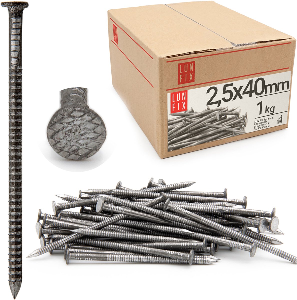 LUN FIX - Rillennagel 2,5 x 40 mm - 1kg (ca. 520 stk.) - ongegalvaniseerde bouwspijker - houten spijkers voor bouwprojecten