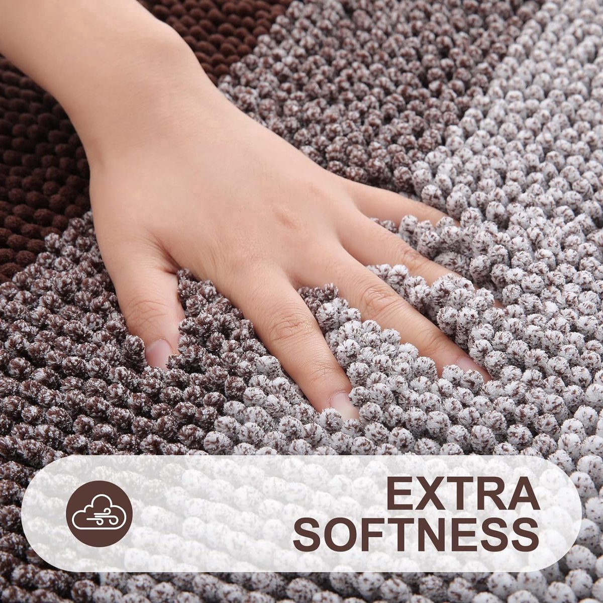 Stunq® Chenille Badkamertapijt, antislip, hoogpolig, wasbaar, zacht, absorberend, voor badkamer, 40 x 60 cm, bruin