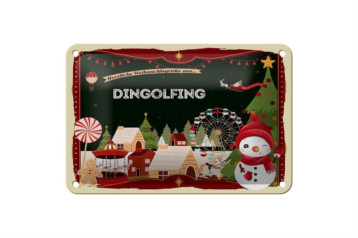 Blechschild Weihnachten Grüße DINGOLFING Geschenk Dekoration 18x12cm