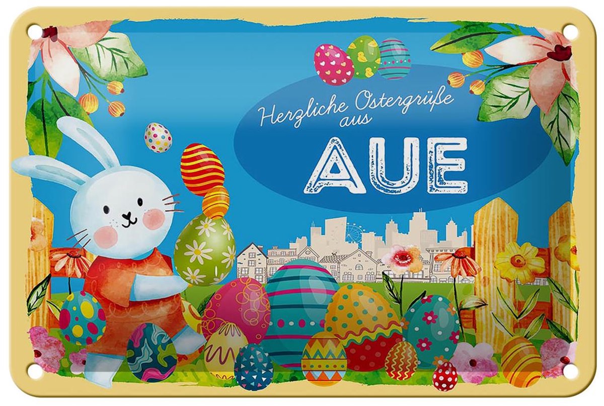 Blechschild Ostern Ostergrüße 18x12cm AUE Geschenk Deko