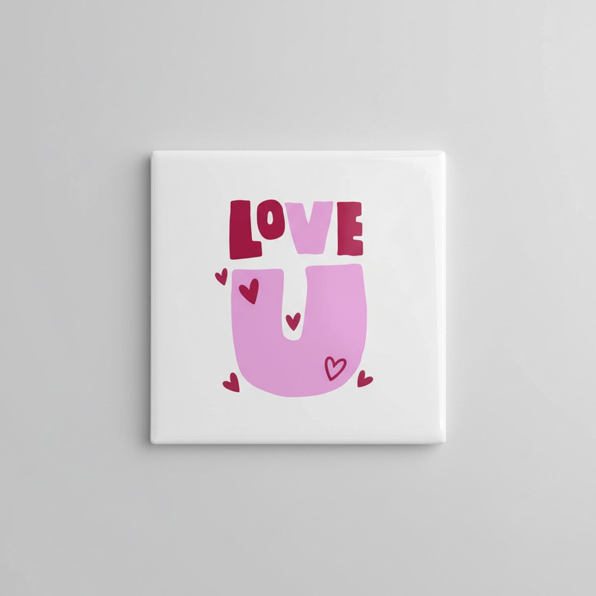 Romantische 15×15 cm Keramische Tegel – “Love U” Roze Hart Illustratie Schattige Valentijn